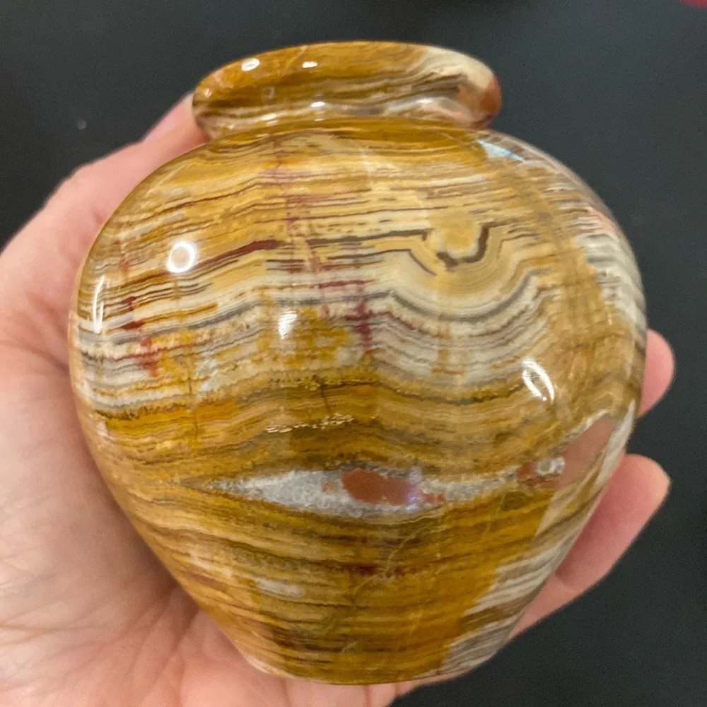 Natural stone vase colorful 4” tall Guc